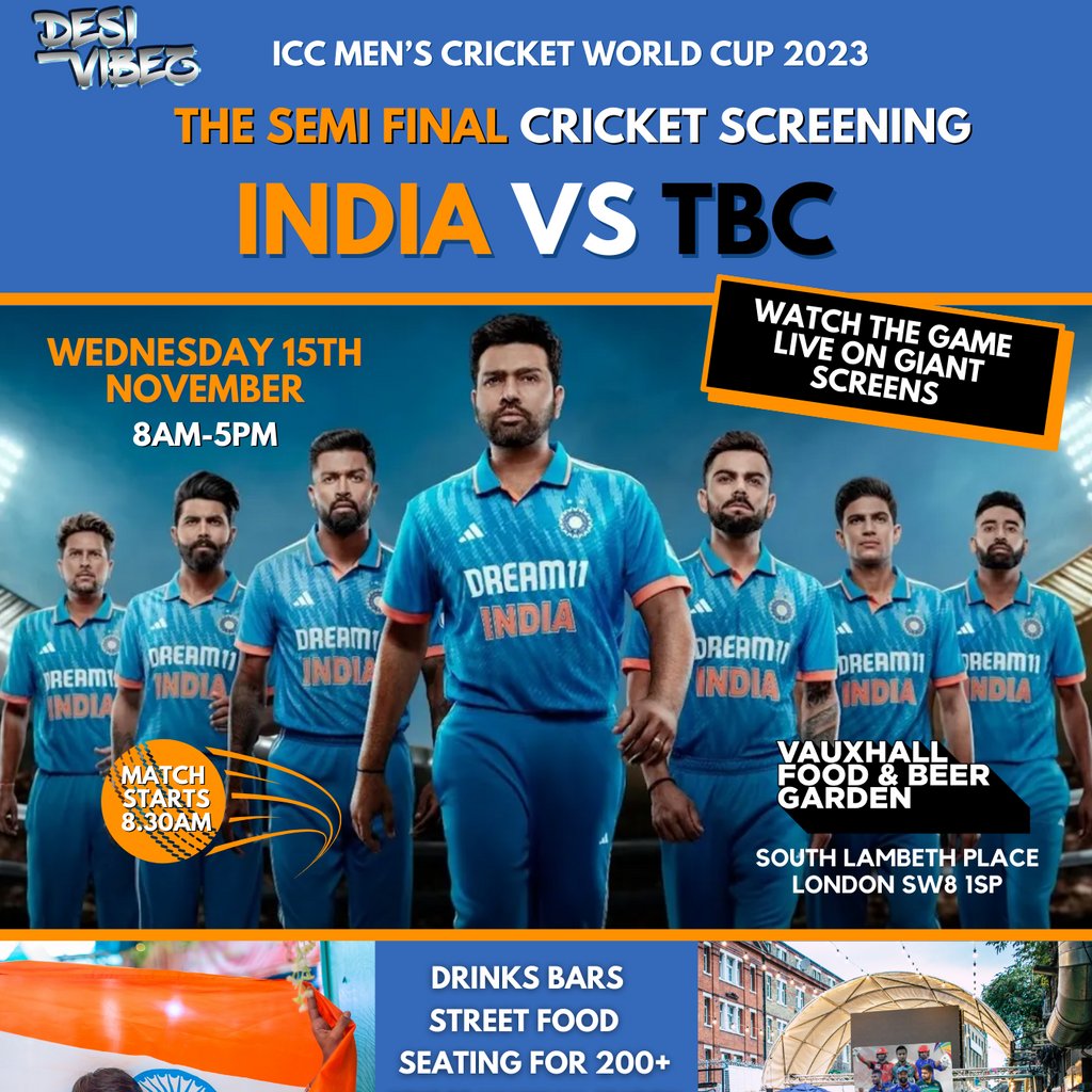 India V New Zealand Semi Final Cwc Screening Vauxhall Food And Beer