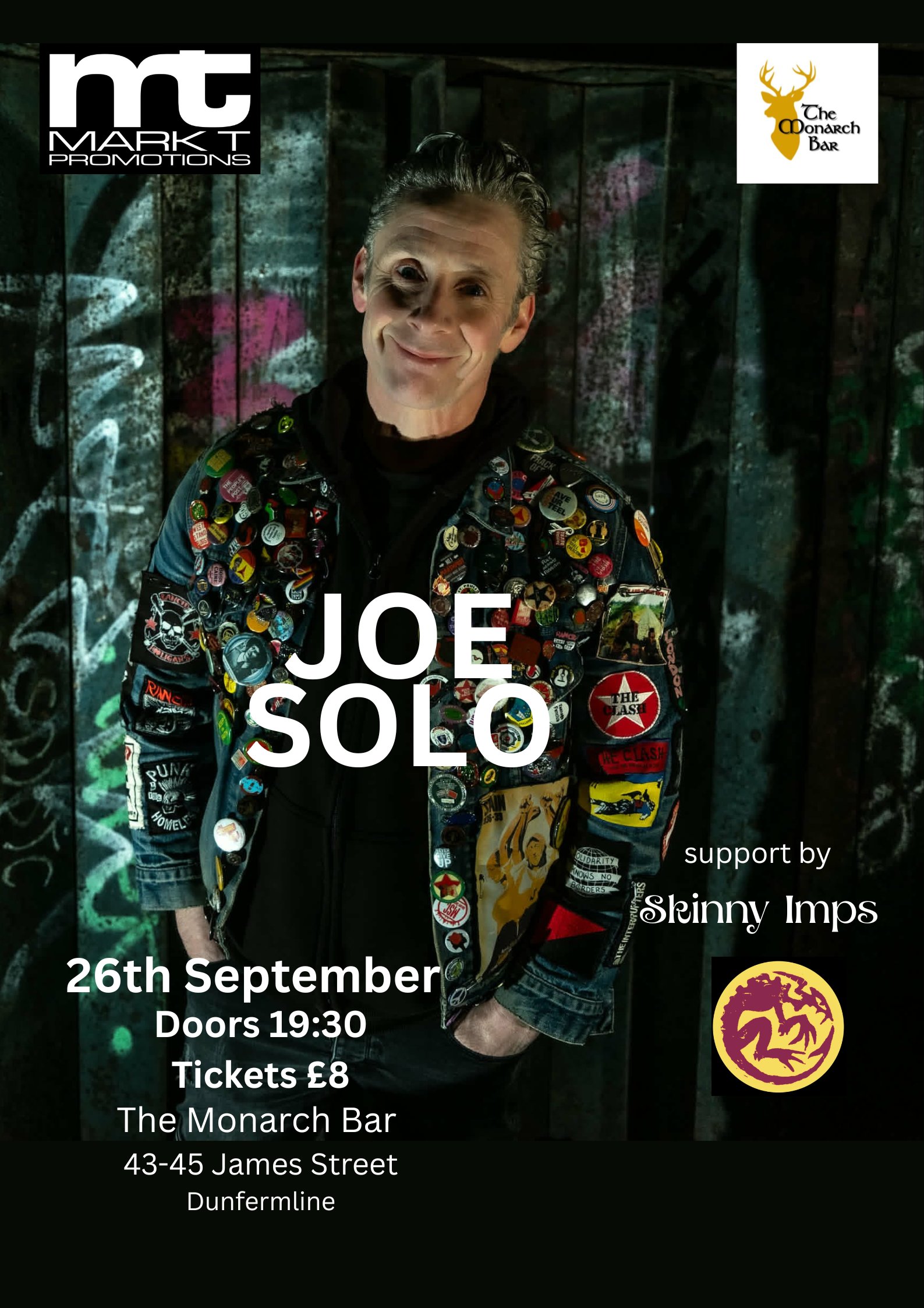 Tickets: Joe Solo | The Monarch Bar Dunfermline Sat 26 September 2026