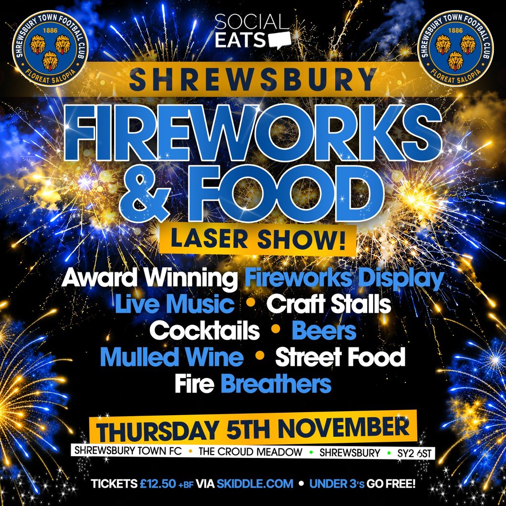Shrewsbury Town Fireworks & Food 2026 at Shrewsbury Town FC, Shrewsbury