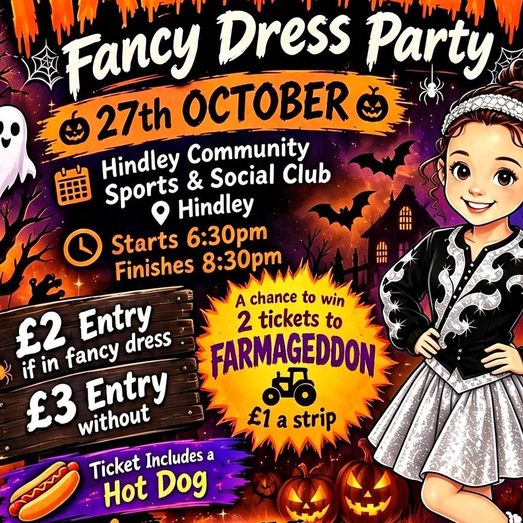 Halloween Party 27th October 6.30pm at Hindley Community Sports And Social Club, Wigan
