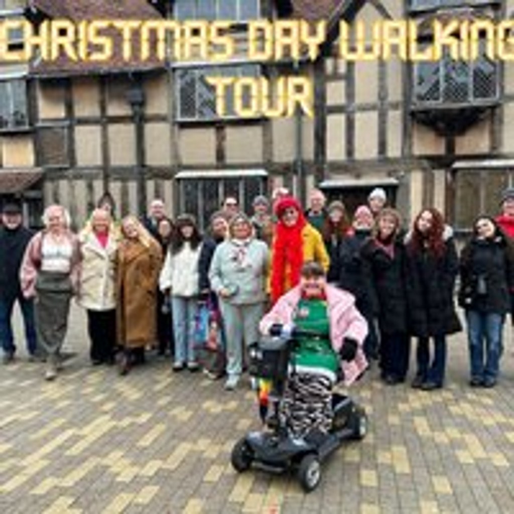 Christmas Day festive guided walking tour in Stratford upon Avon at Swan Fountain On Waterside, Stratford Upon Avon