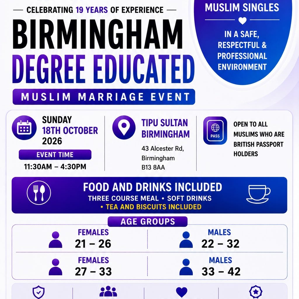 Exclusive Degree Educated Professionals Muslim Marriage Event at Tipu Sultan Majestic Dining, Birmingham