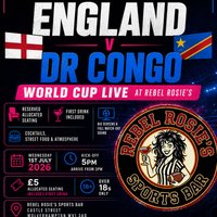 World Cup Eng vs Dr Congo - Seating at Rebel Rosie's