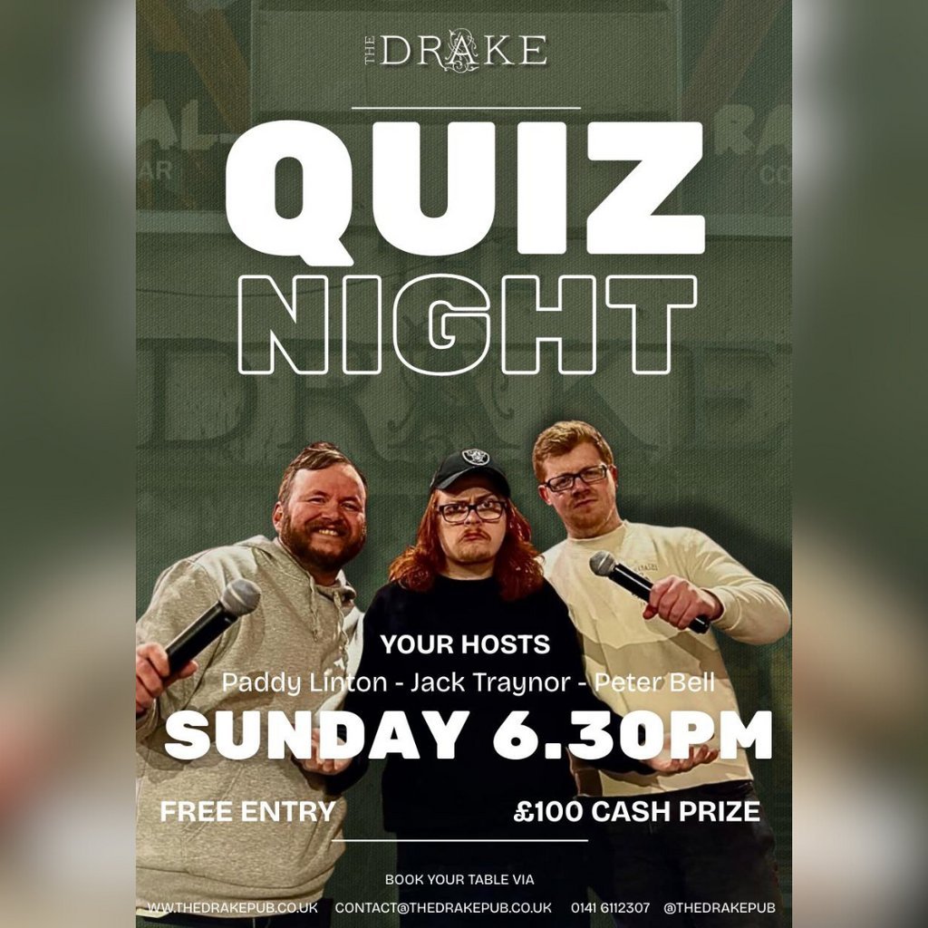 Sunday Night Pub Quiz @ The Drake at The Drake, Glasgow