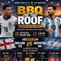 BBQ ON THE ROOF DAY PARTY - ENGLAND vs ARGENTINA WATCH PARTY at GRAND EMPIRE