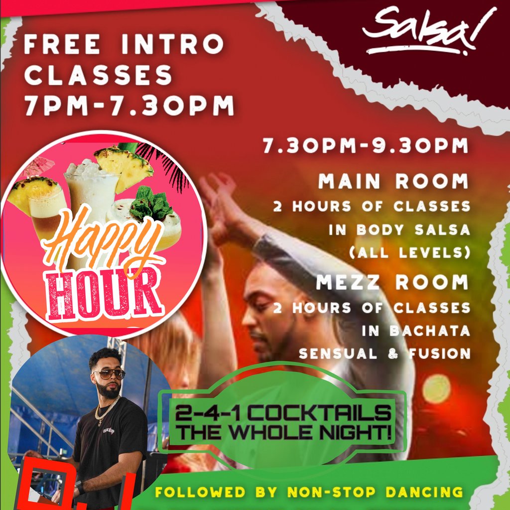 Wednesdays FREE dance class 7pm. 241 select cocktails Bar Salsa