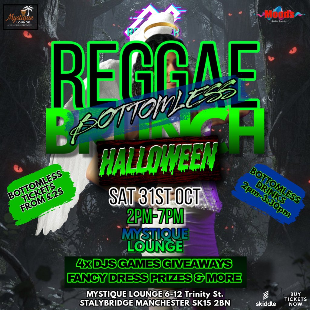 Bottomless Reggae Brunch Halloween special! at Mystique Lounge, Stalybridge