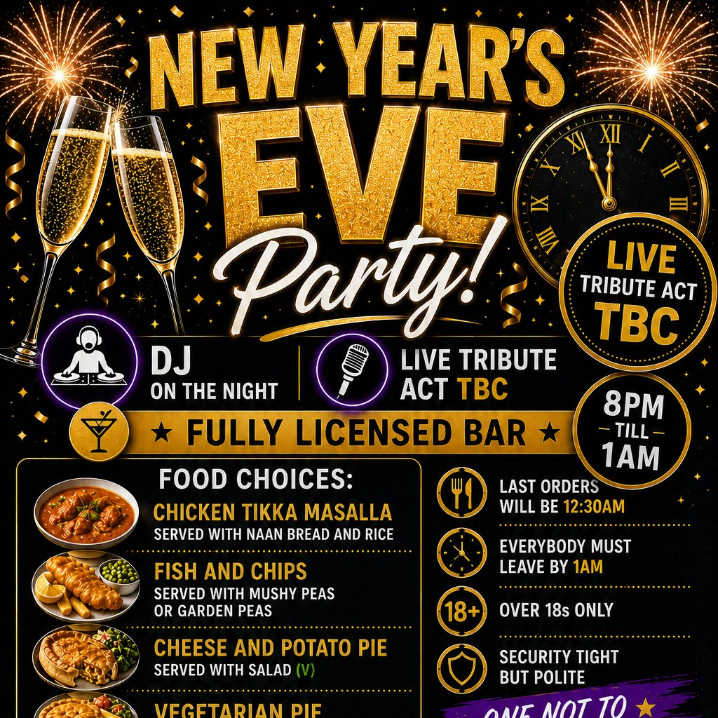 New Years Eve Party at Friar Park Millenium Centre, Wednesbury