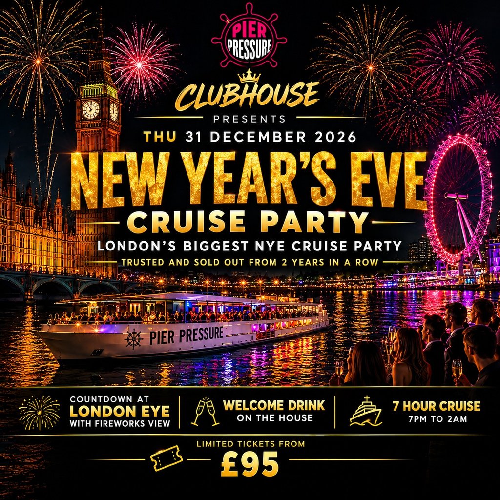 Midnight on the Thames 2027 New Year's Eve Yacht Party Dinner