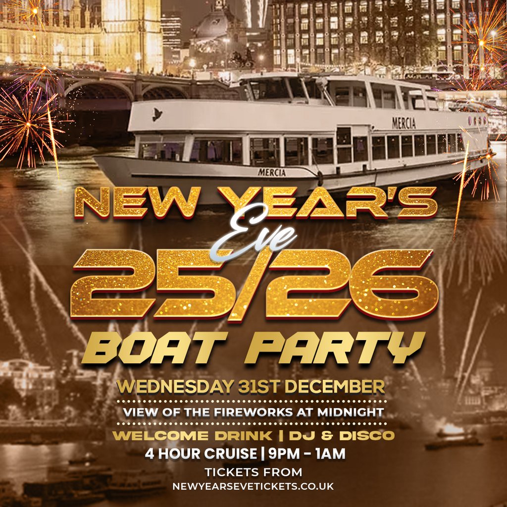 New Years Eve London 2025/25 Fireworks View Thames Boat Party