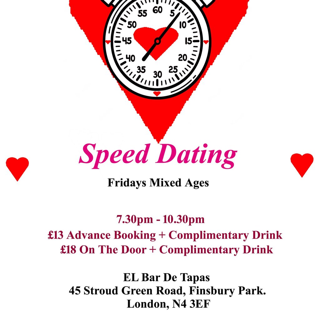 Speed Dating Mixed Ages Fridays. El Bar De Tapas.  Finsbury Park