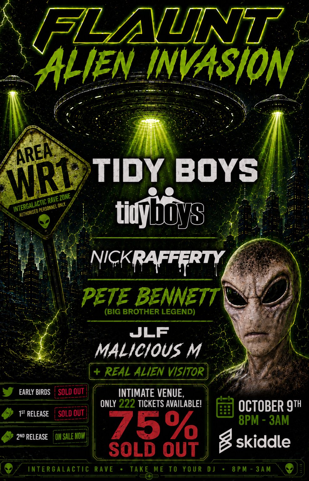 Tickets: FLAUNT - Alien Invasion With The TIDY BOYS (75% sold out