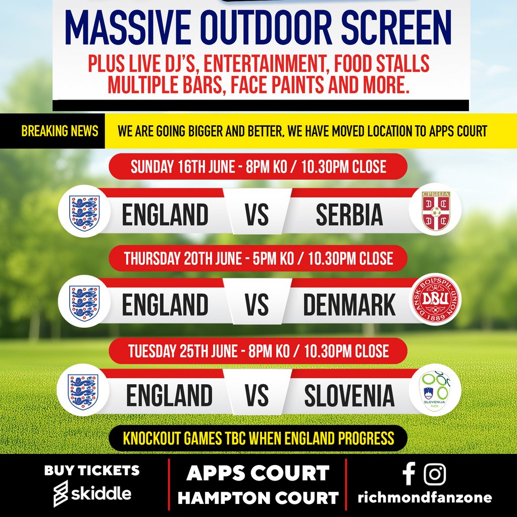 England v Slovenia Euro Group Game 3 Richmond Fanzone Surrey, Apps