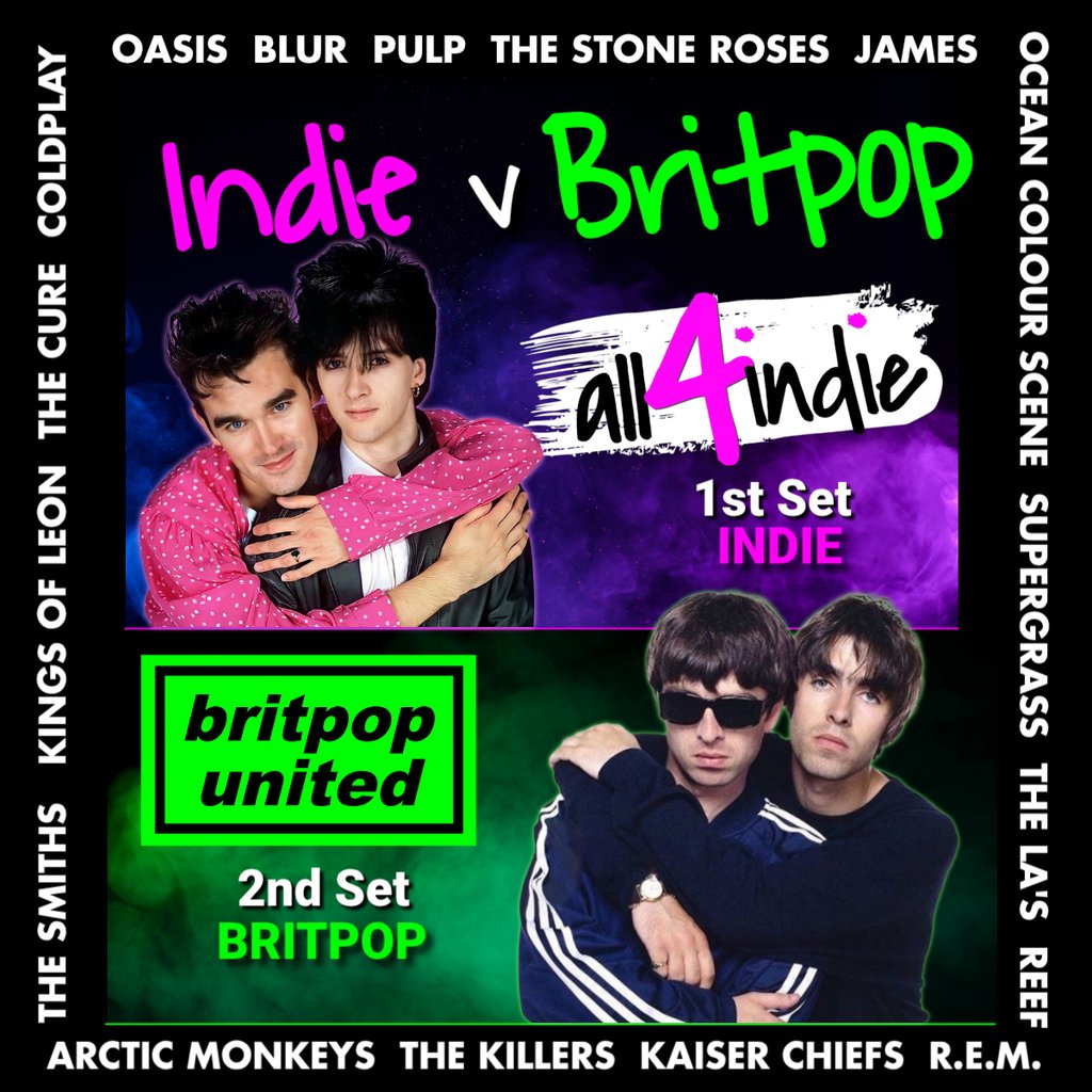 INDIE v BRITPOP Double Headliner — gig artwork