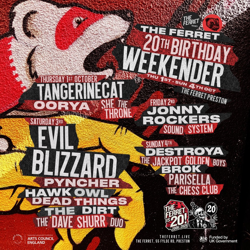 The Ferret 20th Weekender ft Evil Blizzard, tAngerinecAt & more at The Ferret, Preston