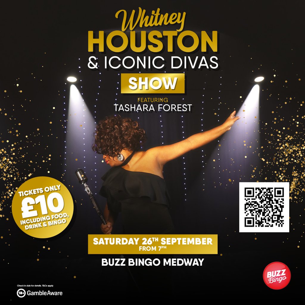 Whitney Houston Tribute Saturday 26th September from 6.45pm at Buzz Bingo Medway, Rochester