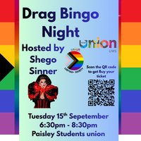 Drag Bingo Feat. Shego Sinner at Student Union UWS Paisley