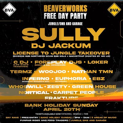 Free Day Party w/ SULLY & DJ JACKUM, Bank Hol Sun 20th April