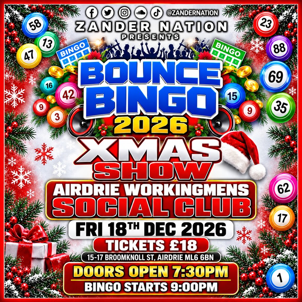 Zander Nation Bounce Bingo - XMAS Special at Airdrie Working Mens Social Club, Airdrie