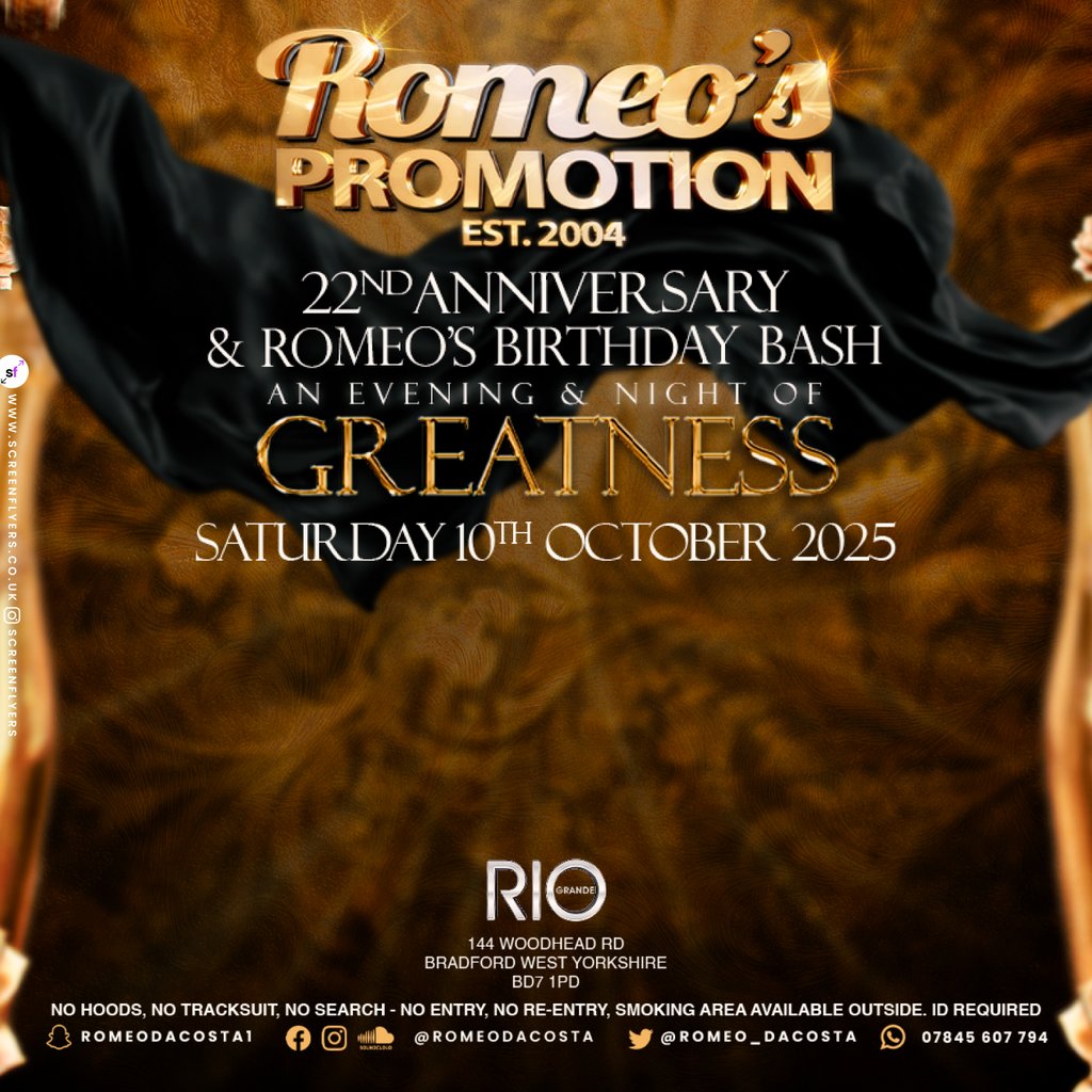 Romeo's Promotion - Greatness (Dinner, Comedy & Dance) at RIO GRANDE, Bradford