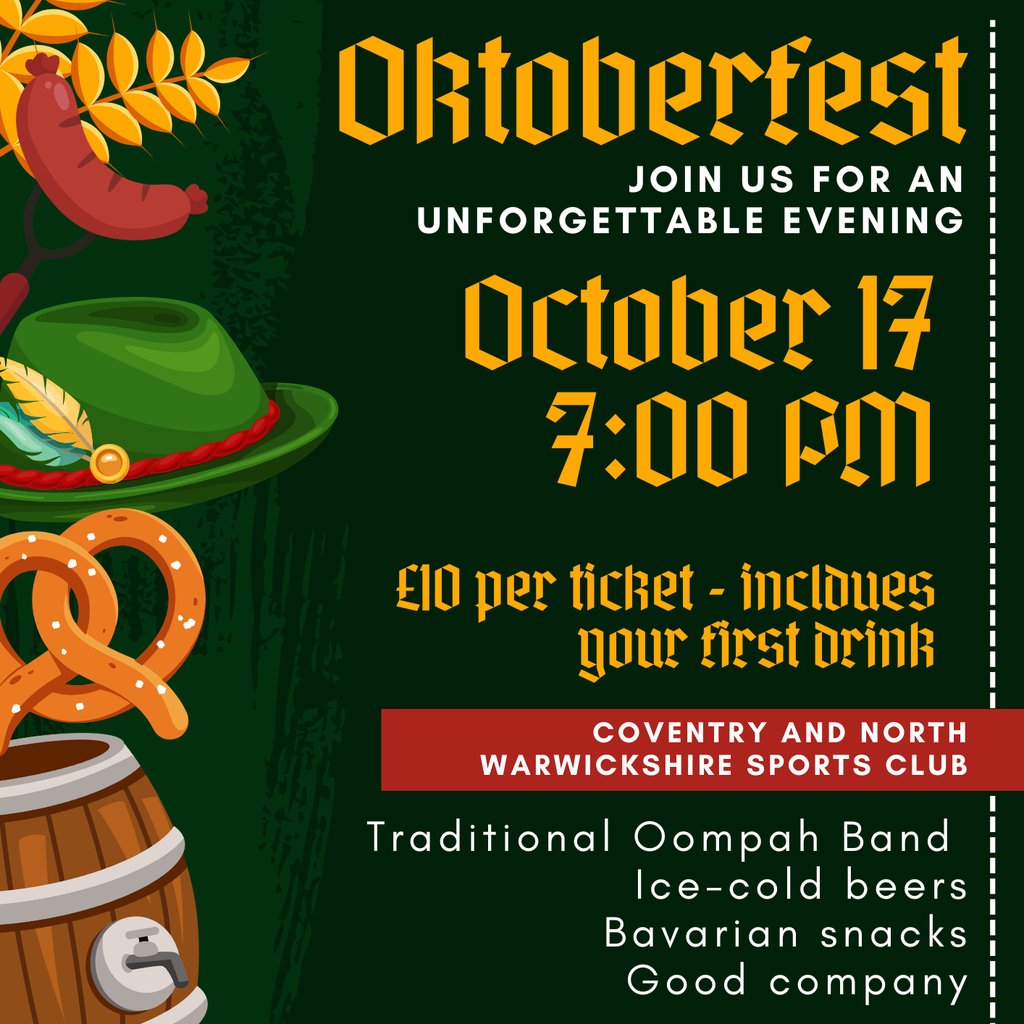 Oktoberfest 2026 - comes to Club at Coventry And North Warwickshire Sports Club, Coventry, Coventry