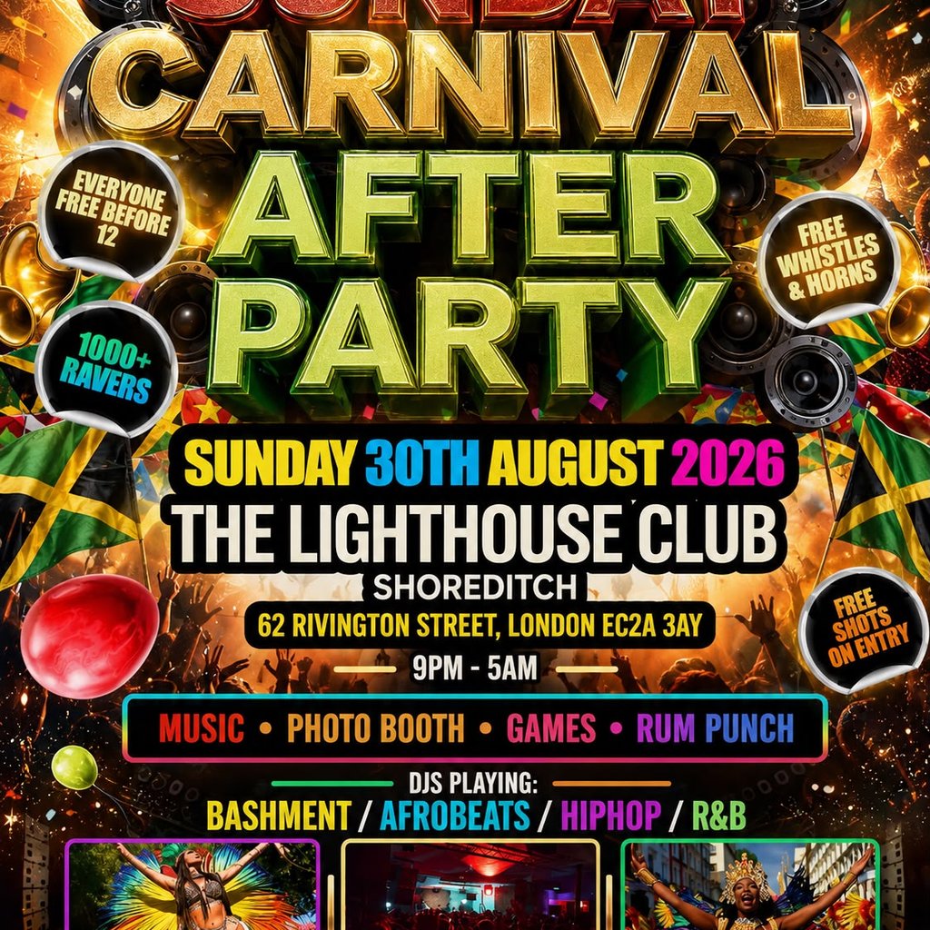 Sunday Carnival After Party - Everyone Free Before 12AM
