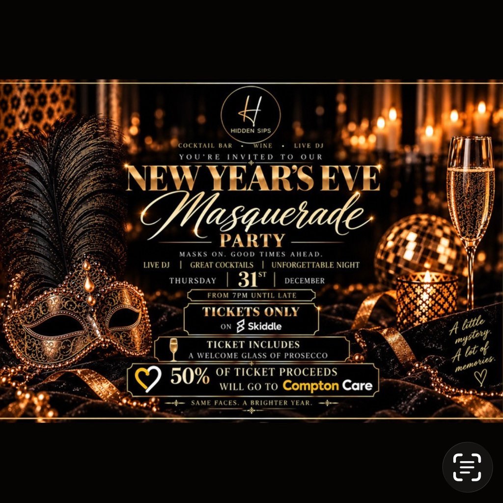 New Years Eve Masquerade Party at Hidden Sips, Wolverhampton
