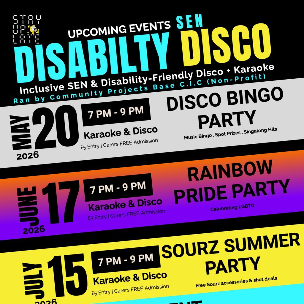 Adults SEN Disability Disco & Karaoke | Stay Up Late at Palm Beach, Wellingborough
