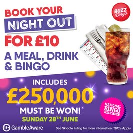 £10 Bingo Night Out 28/06 - Buzz Bingo Falkirk
